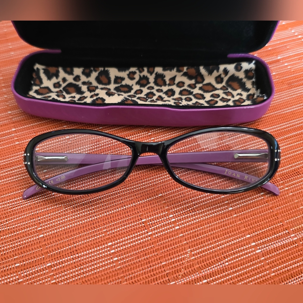 Joan Rivers Black Fuchsia Lucite Frames Glasses Readers